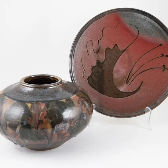 Michael O'Donnell Ovoid Vase & Barry Doyle Plate (2)
