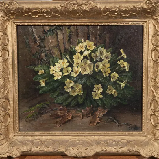 M A Stone - Floral Still Life with Primroses