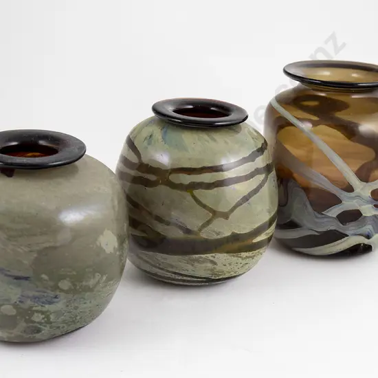Three Tony Kuepfer Glass Vases