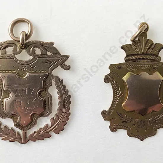 Two 9ct Shield Medallions