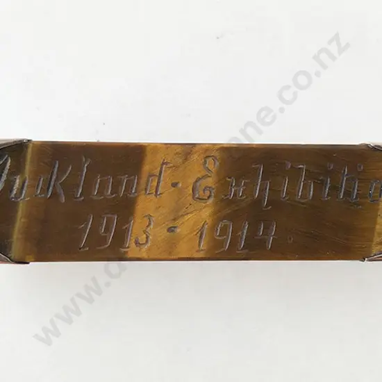 NZ 9ct Mounted Tiger Eye Bar Brooch