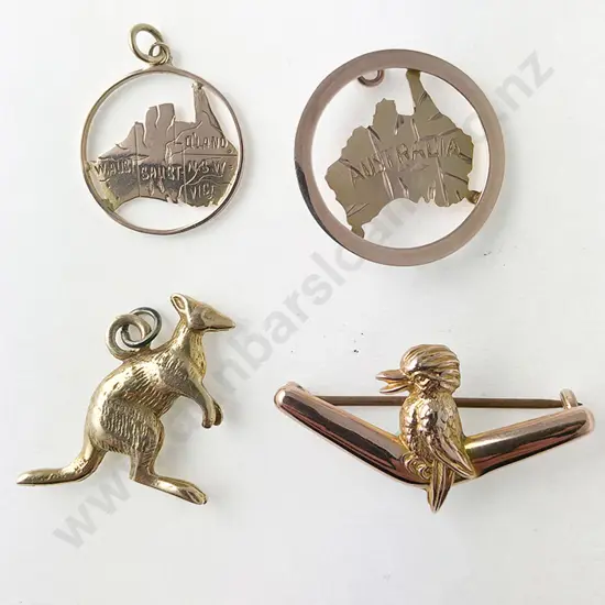 Australian 9ct Brooch Two Pendants and Charm