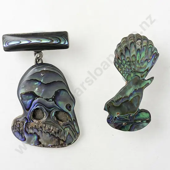 NZ S/S and Paua Kiwi and Fantail Brooches