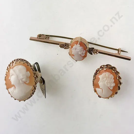 9ct Framed Two Cameo Brooches and Ring