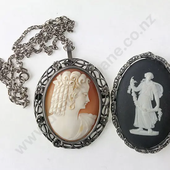 S/S Framed Cameo Pendant and Brooch