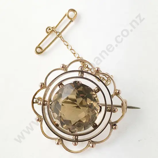 Edwardian 9ct Single Citrine Circlet Brooch