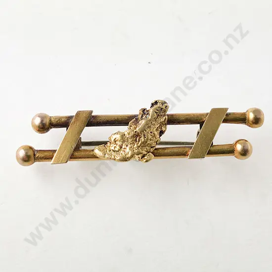 Colonial 15ct and Gold Nugget Double Bar Brooch
