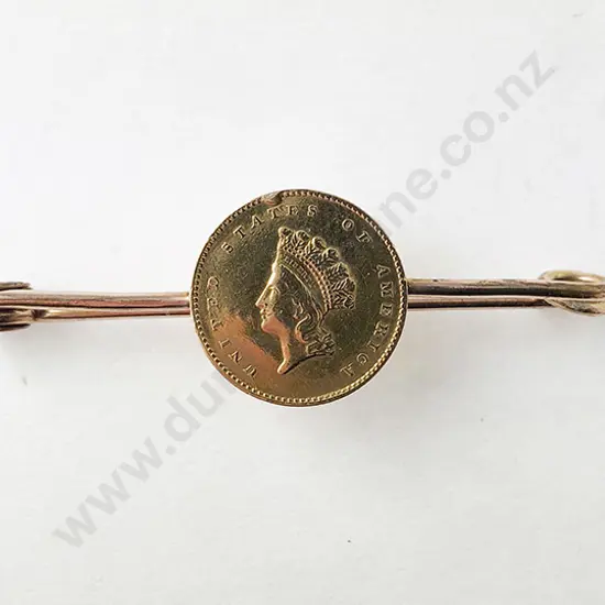 USA One Dollar Gold Coin on Gold Plated Pin Brooch
