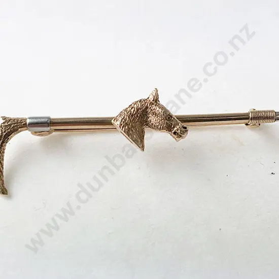 9ct and Platinum Riding Crop and Horse Head Bar Brooch