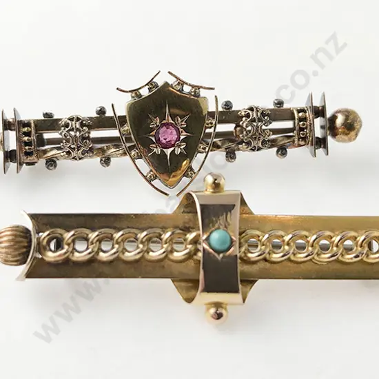 Two 15ct Gem Set Bar Brooches