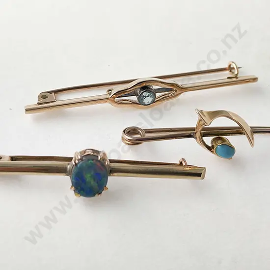 Three 9ct and 15ct Gem Set Bar Brooches
