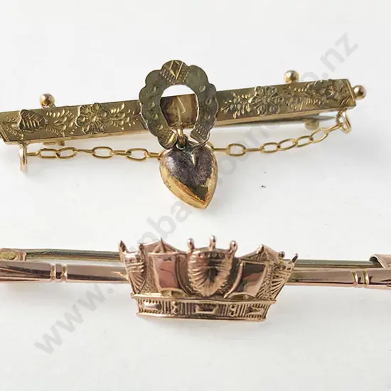 Two 9ct Bar Brooches Sweetheart Naval and Other