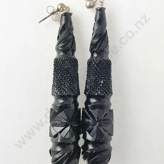 Pr Victorian French Jet Pendant Drop Earrings
