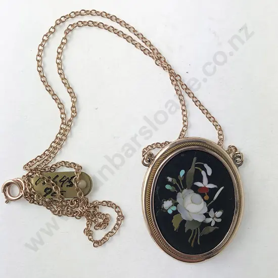 Victorian 9ct Mounted Italian Pietra Dura Pendant