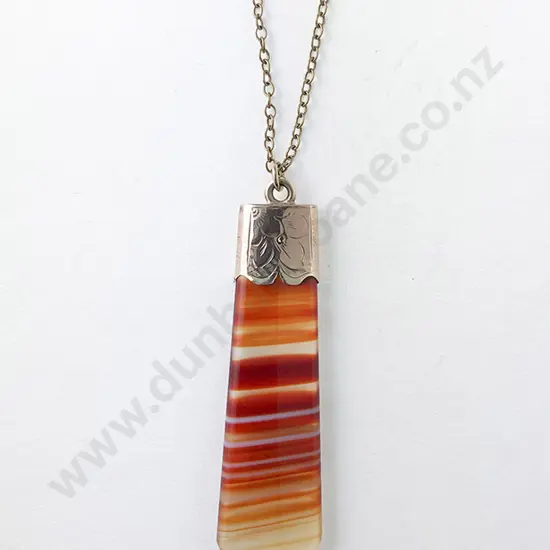 9ct Mounted Striated Agate Fob Pendant