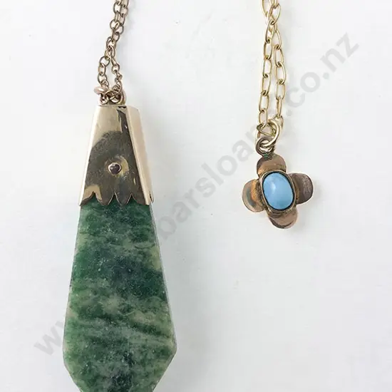 9ct Mounted Adventurine Fob Pendant and other