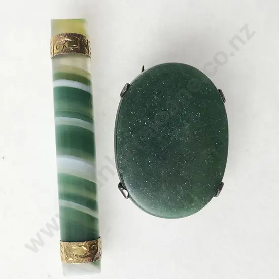 9ct Mounted Green Agate Bar Brooch and S/S other