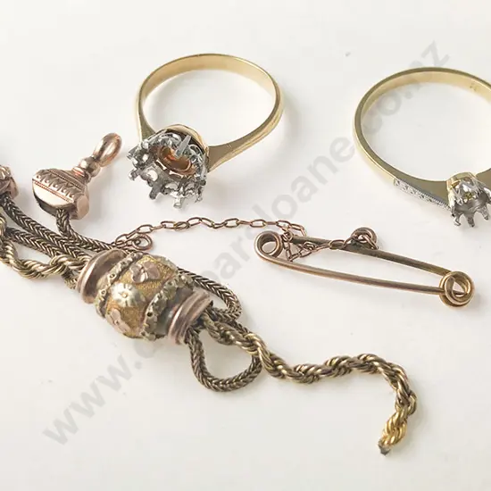 Two 18ct Ring Mounts and 15ct Fob Tassel