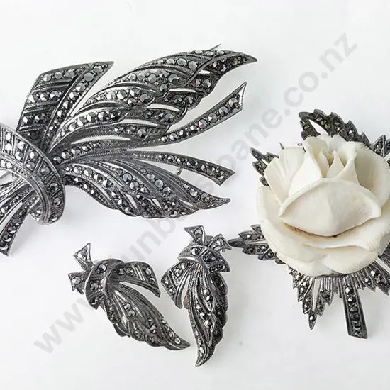 Two S/S Marcasite Brooches & Pair Earrings