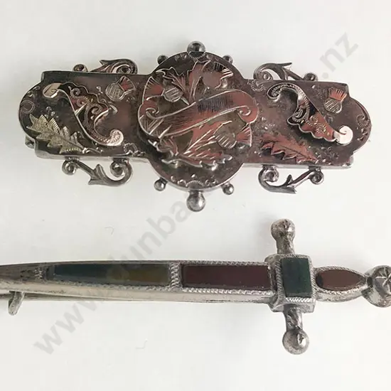 S/S & Gold Bar Brooch and Dagger Brooch