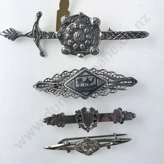 Four Various S/S Bar Brooches
