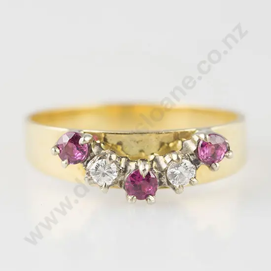 18ct Five Stone Diamond and Ruby Curve Band