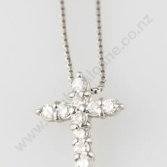 All Platinum 10stone Diamond Cross Pendant on Chain