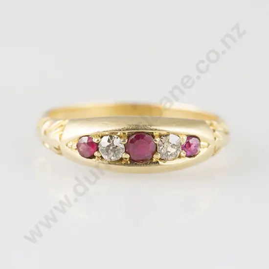 18ct Five Stone Ruby & Diamond Band Ring
