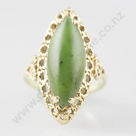 9ct Greenstone Marquise Panel Dress Ring