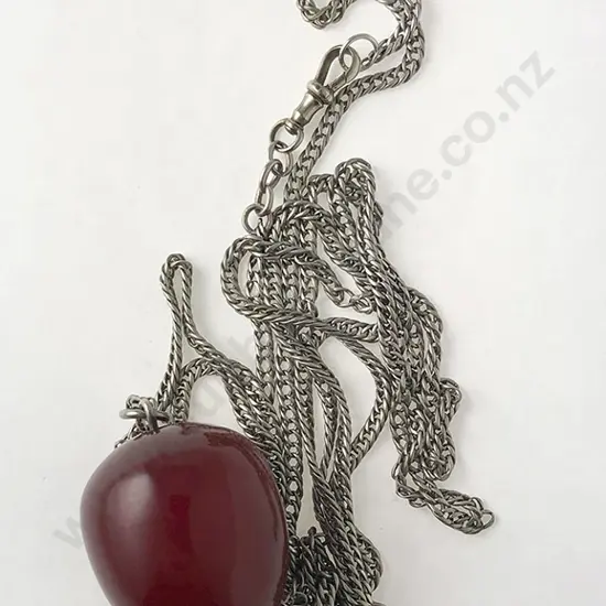 S/S Muff Length Chain with Large Cherry Amber Pendant