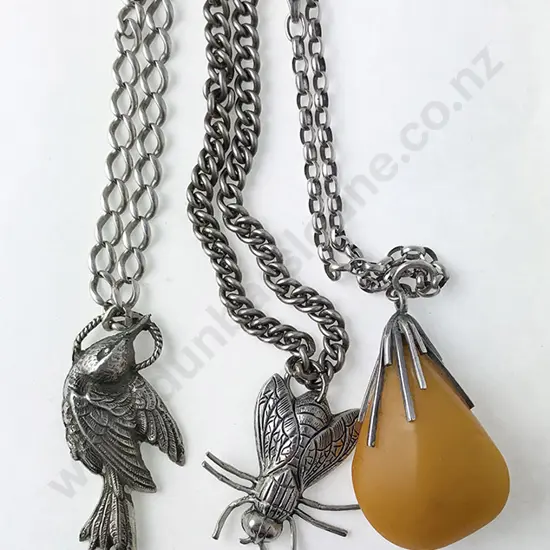 Three S/S Curb Link Chains with Pendants of s/s bird