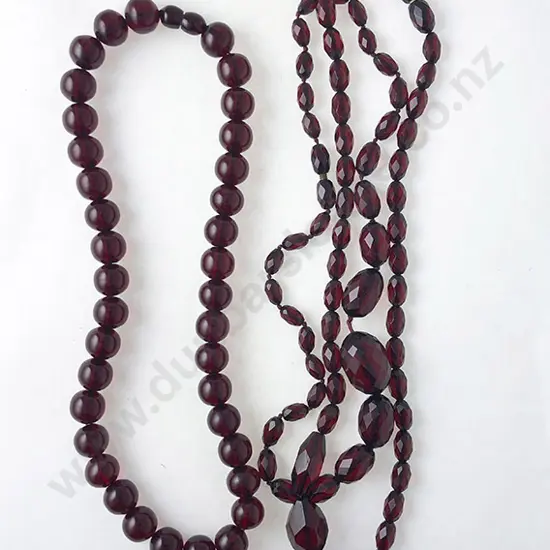 Three Vintage Cherry Amber Bead Necklaces