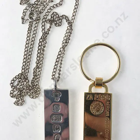 S/S Bar Pendant on Chain and Gold Plated Bar Key Ring