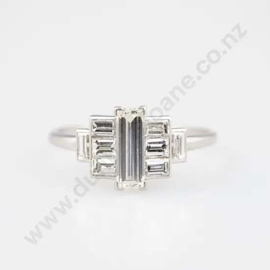 All Platinum Art Deco Nine Stone Diamond Ring