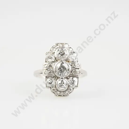 Art Deco All Platinum 23stone Diamond Cluster Ring
