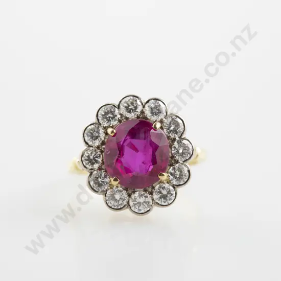 18ct 13stone Burmese Ruby & Diamond Cluster Ring