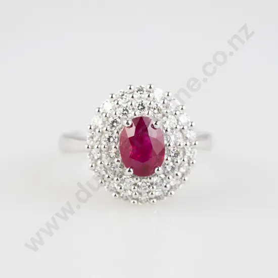 18ct White Gold 33stone Ruby & Diamond Cluster Ring