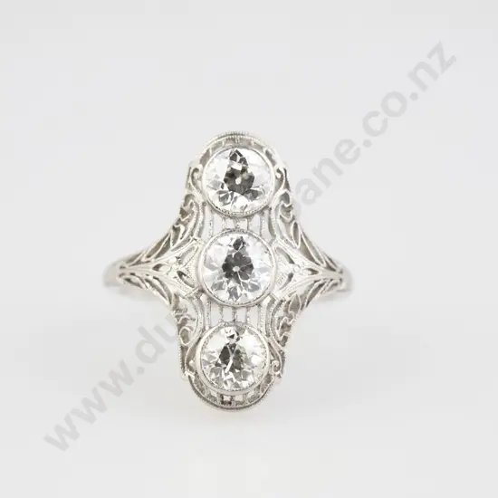 Art deco All Platinum Three Stone Diamond Ring
