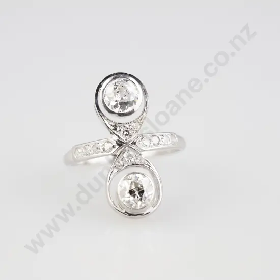Art Deco 18ct White Gold Two Stone Diamond Ring