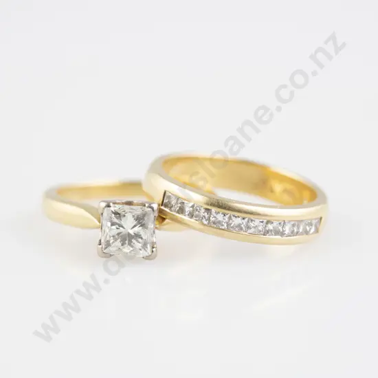 18ct Solitaire Diamond Ring and Wedding Band