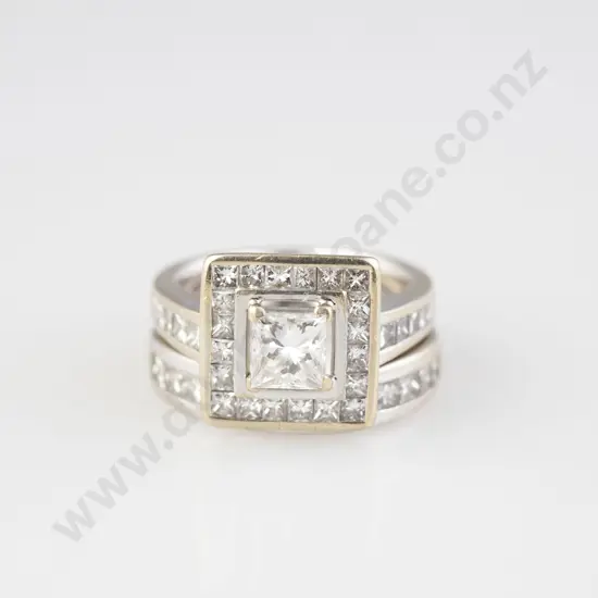 18ct White Gold Diamond Cluster Ring and Band