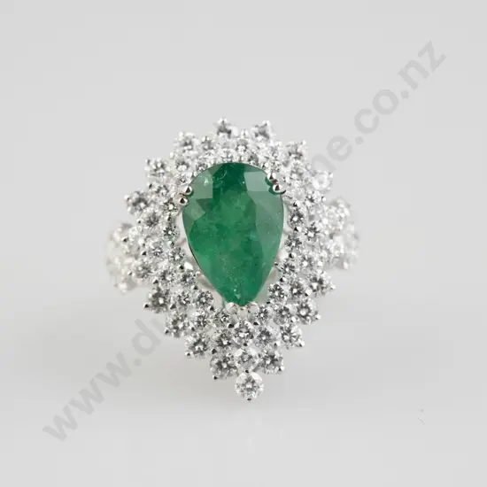 18ct White Gold 71stone Emerald and DIamond Cluster Ring