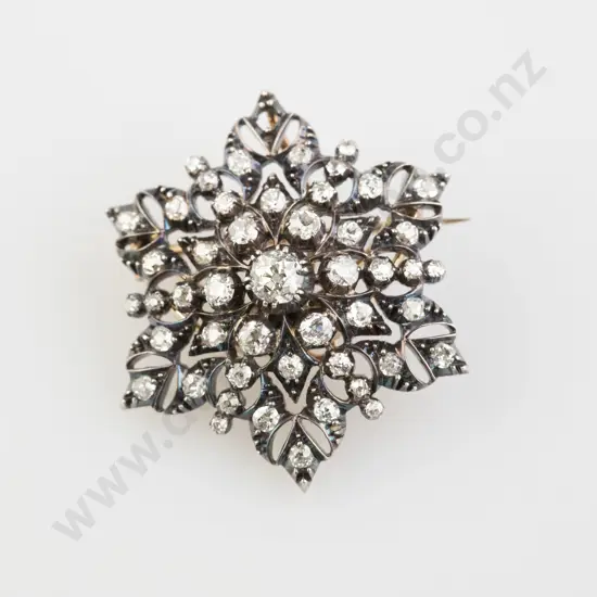Victorian 9ct & Black Enamel Diamond Star Burst Brooch