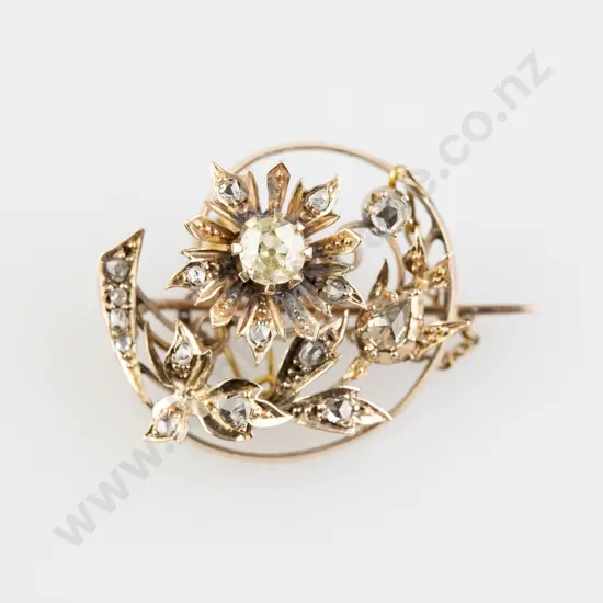 Edwardian 9ct 17stone DIamond Floret Brooch