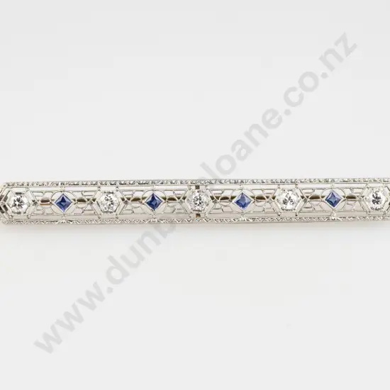 Art Deco 14ct White Gold Filigree Bar Brooch