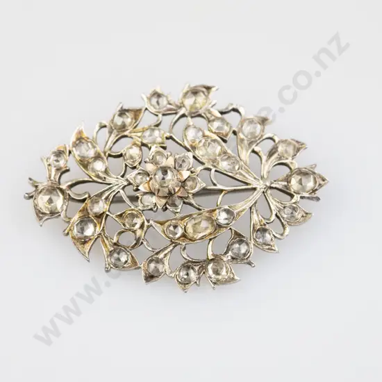 Anglo-Indian Silver & 9ct Diamond Brooch
