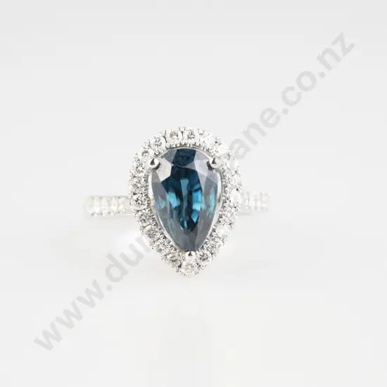 14ct White Gold 34stone Blue ZIrcon and DIamond Cluster RIng