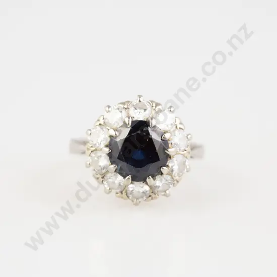 18ct White Gold Eleven Stone Sapphire & Diamond Cluster Ring