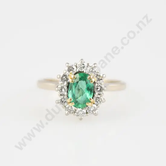 18ct 13stone Emerald & Diamond Cluster Ring