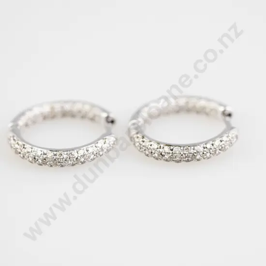 Pair 9ct White Gold 130stone Diamond Hoop Earrings